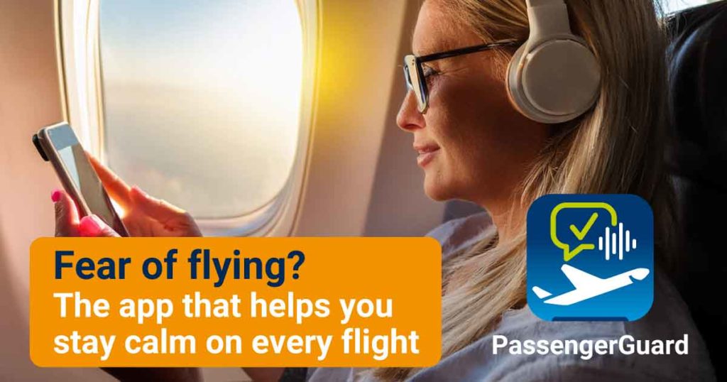 Fear of flying course app with audio training, panic help, and CBT-based flight anxiety support